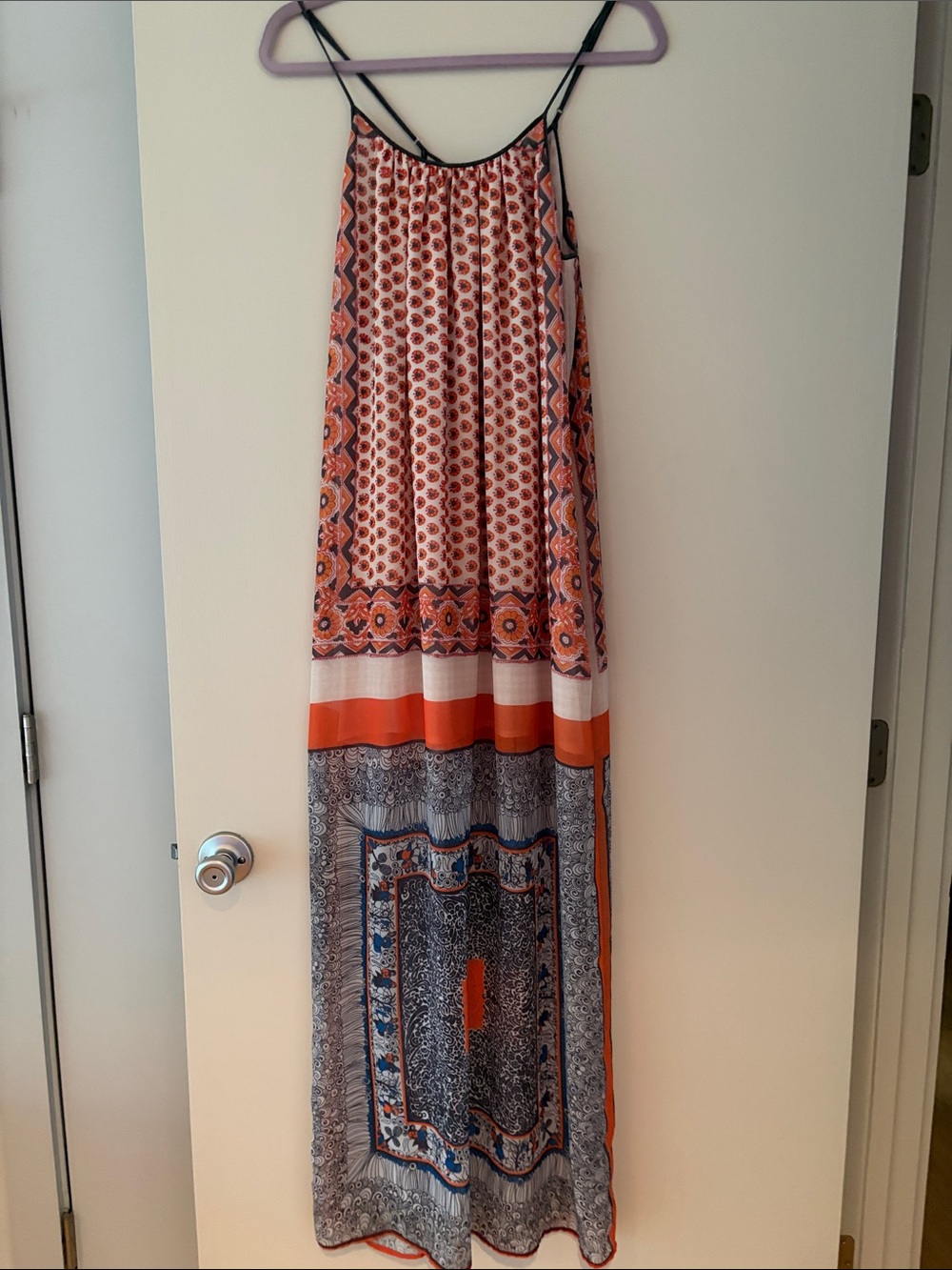 Clover Canyon Orange, Blue and White Patterned Maxi Dress